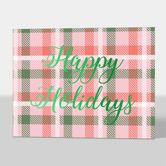 Pink Plaid Foil Folded Holiday Cards